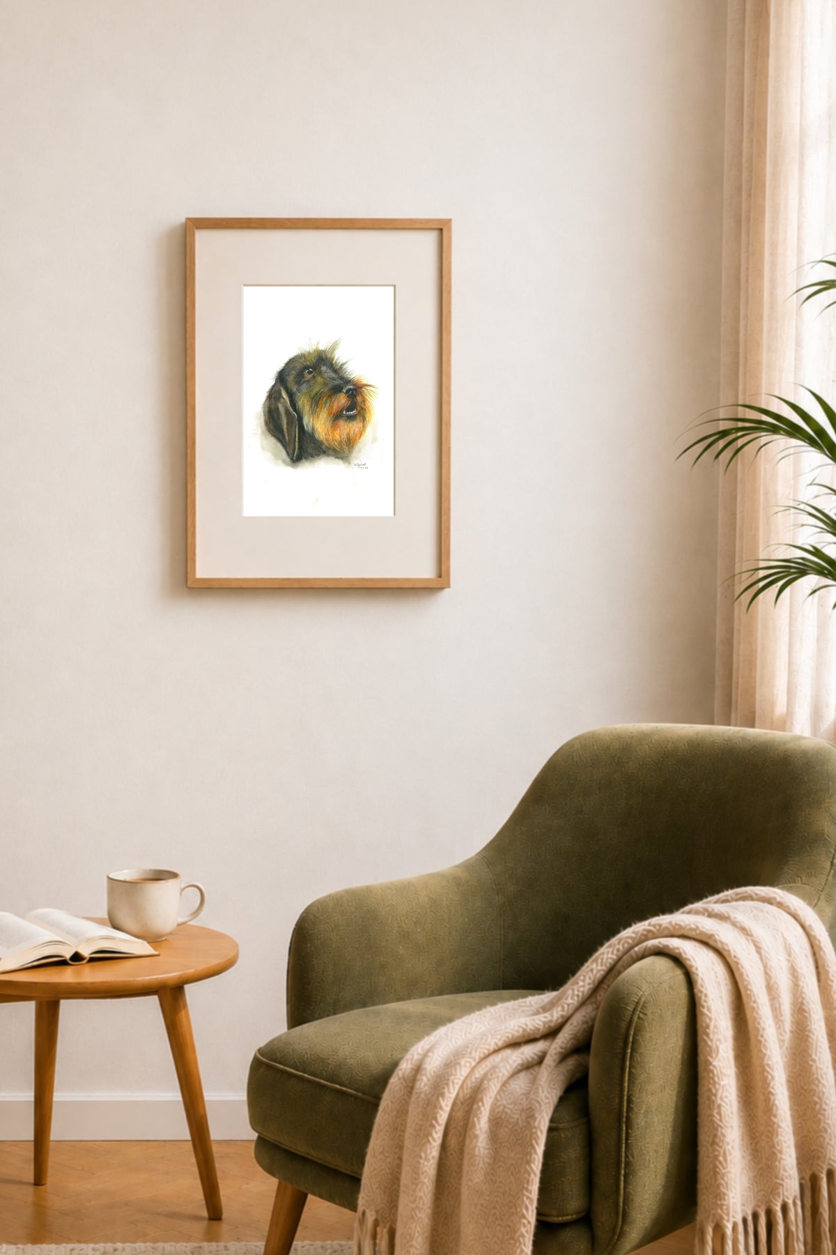 Fine Art Print "Ausschau" mit Hund von Nicole Göbel als Wandbild im Wohnraum.