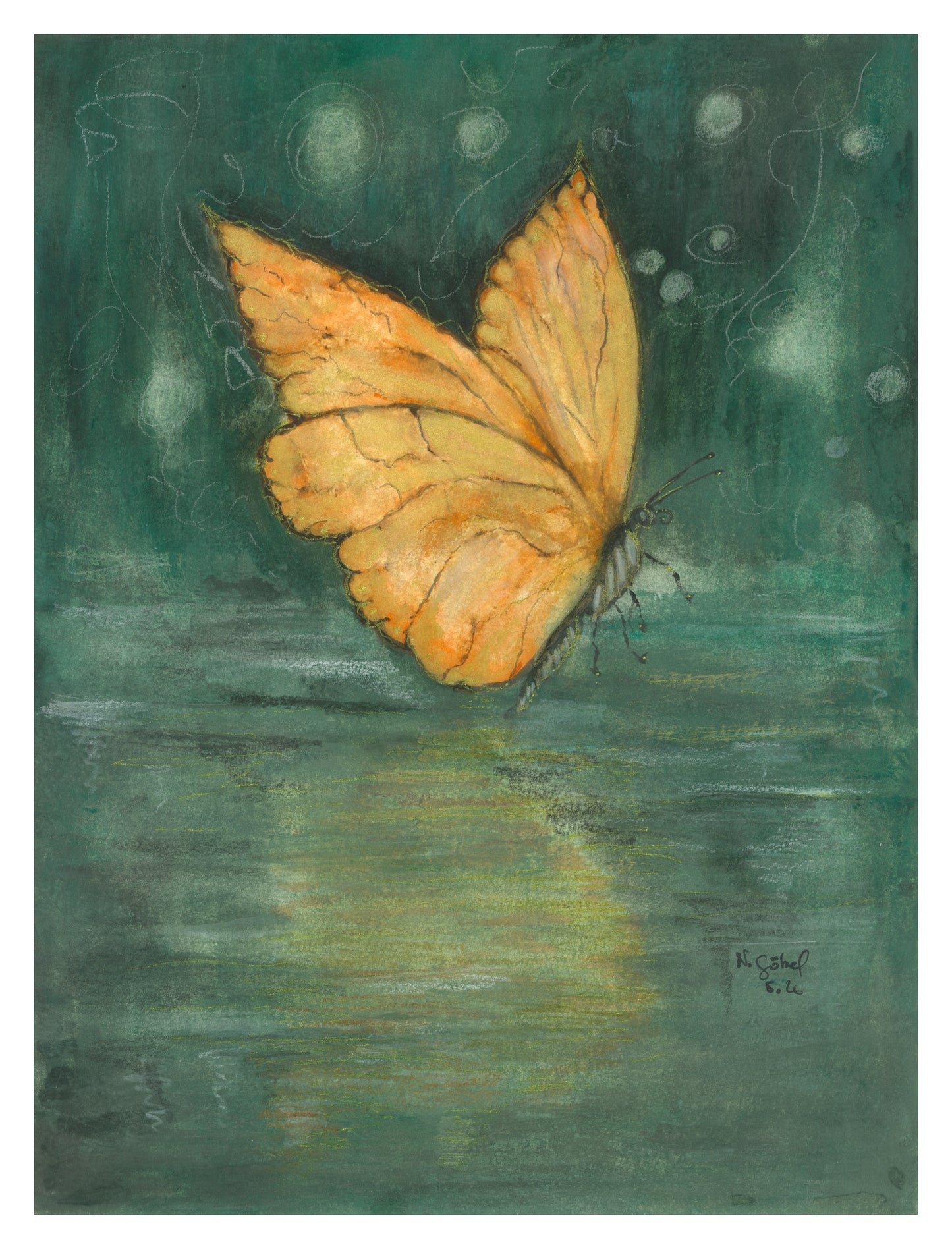 Fine Art Print Schmetterling Aquarell Schimmer, Kunstdruck mit weißem Rand