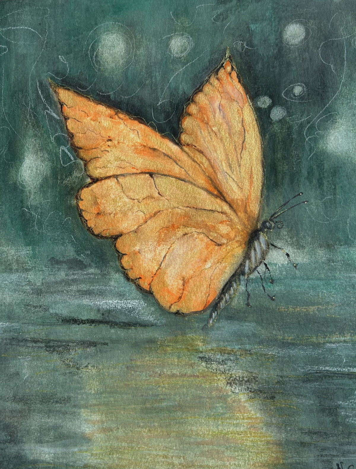 Originalkunst Schmetterling als Aquarell "Schimmer" von Nicole Göbel.
