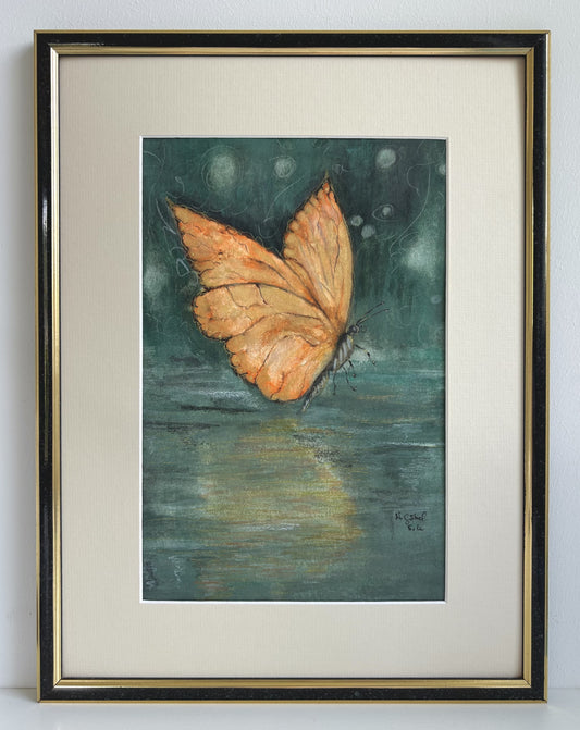 Originalkunst Schmetterling als Aquarell "Schimmer" von Nicole Göbel im Rahmen.
