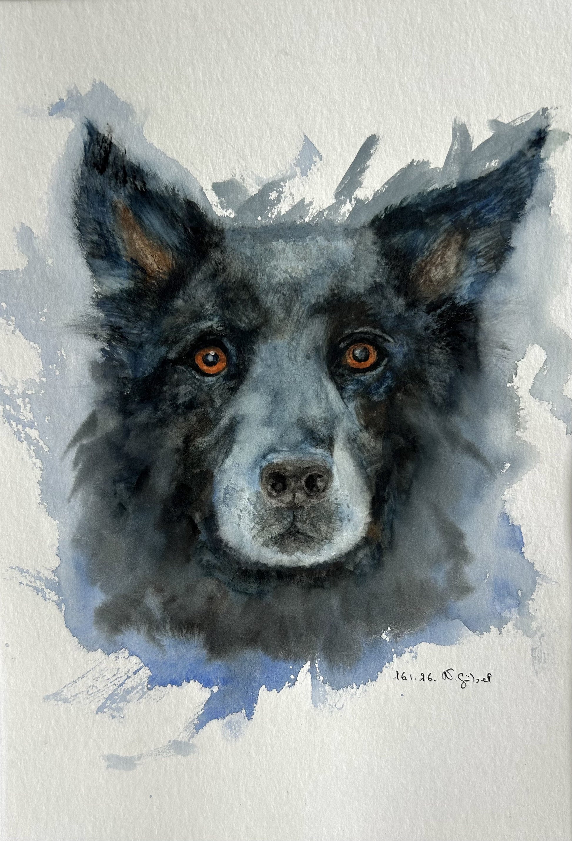 Originalkunst Hund als Aquarell "Gefährte" von Nicole Göbel.