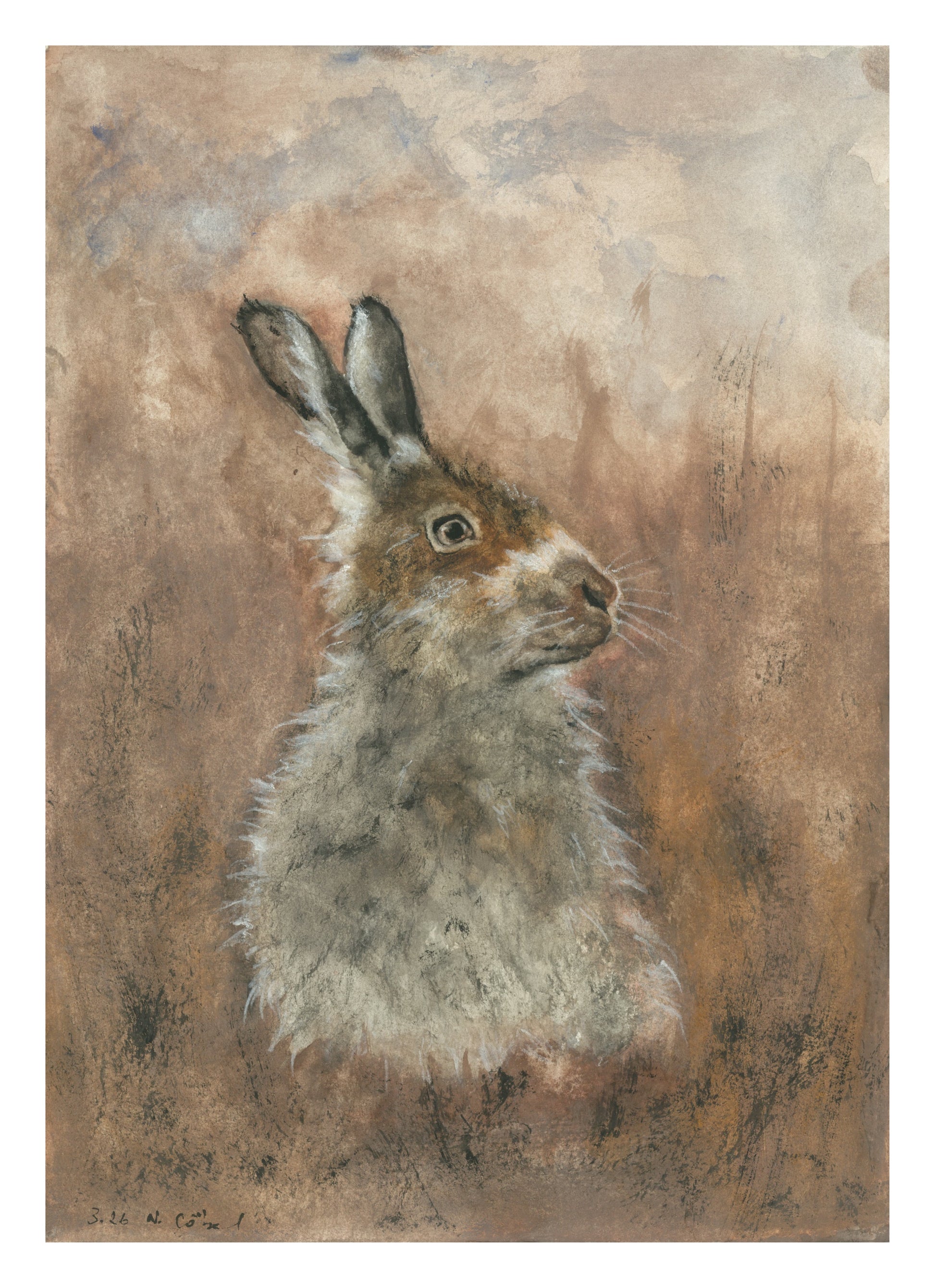 Fine Art Print Hase Aquarell Achtsamkeit, Kunstdruck mit weißem Rand