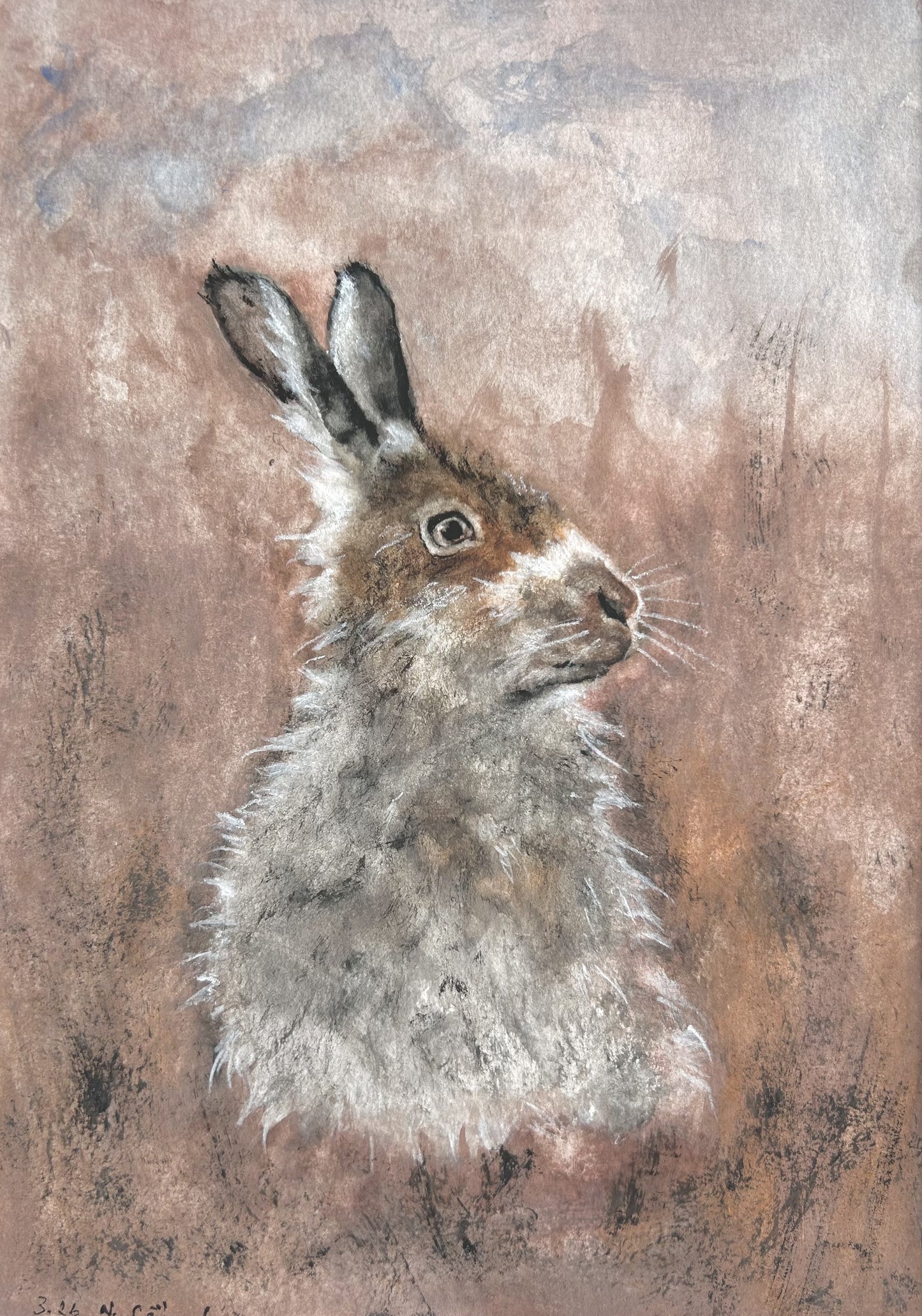 Originalkunst Hase als Aquarell "Achtsamkeit" von Nicole Göbel.