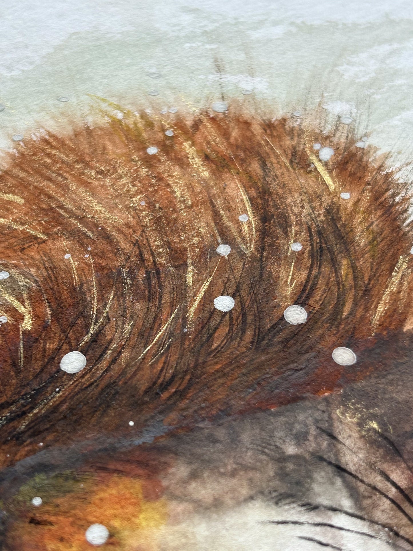 Detailaufnahme der Originalkunst Eichhörnchen als Aquarell "Augenblick" von Nicole Göbel.