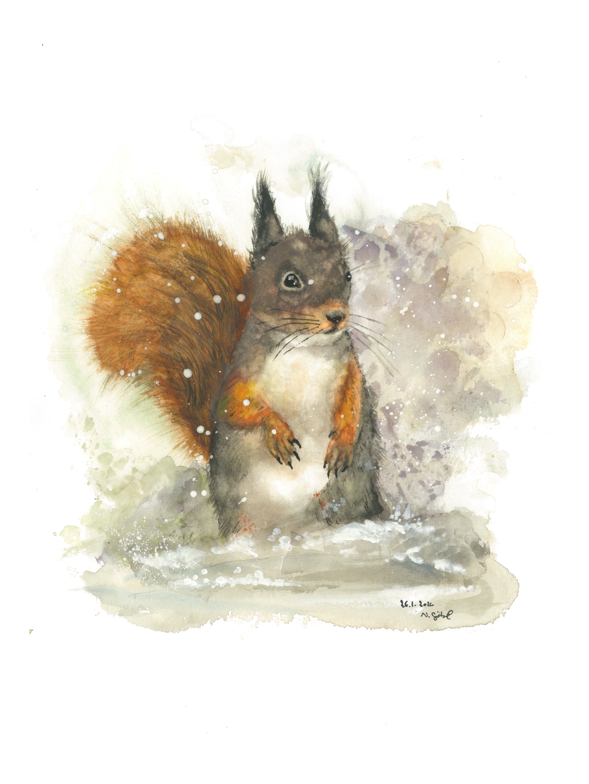Fine Art Print Eichhörnchen Aquarell Augenblick, Kunstdruck mit weißem Rand