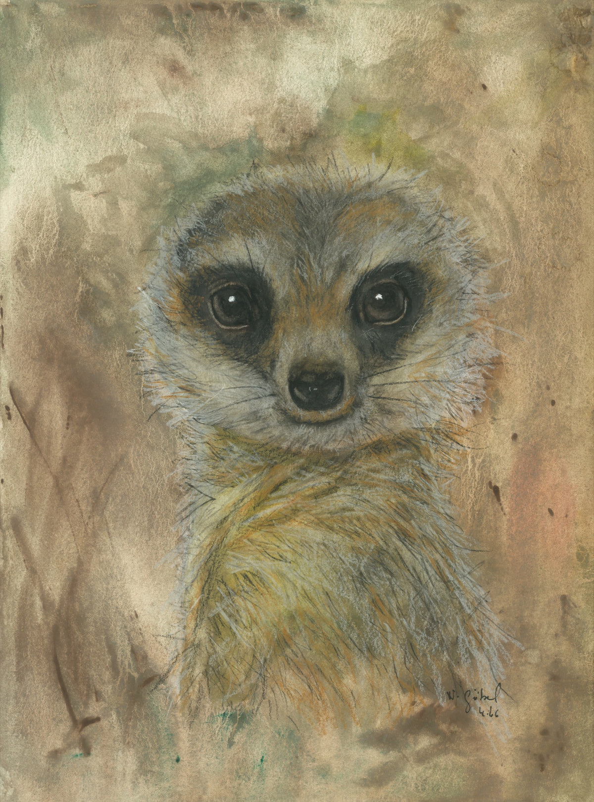 Fine Art Print nach dem Aquarell 
„Verlass“ von Nicole Göbel: Erdmännchen mit großen dunklen Augen