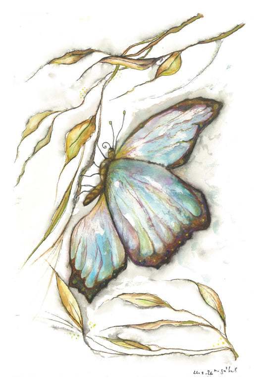 Fine Art Print Schmetterling Aquarell "Mühelos", Kunstdruck mit weißem Rand