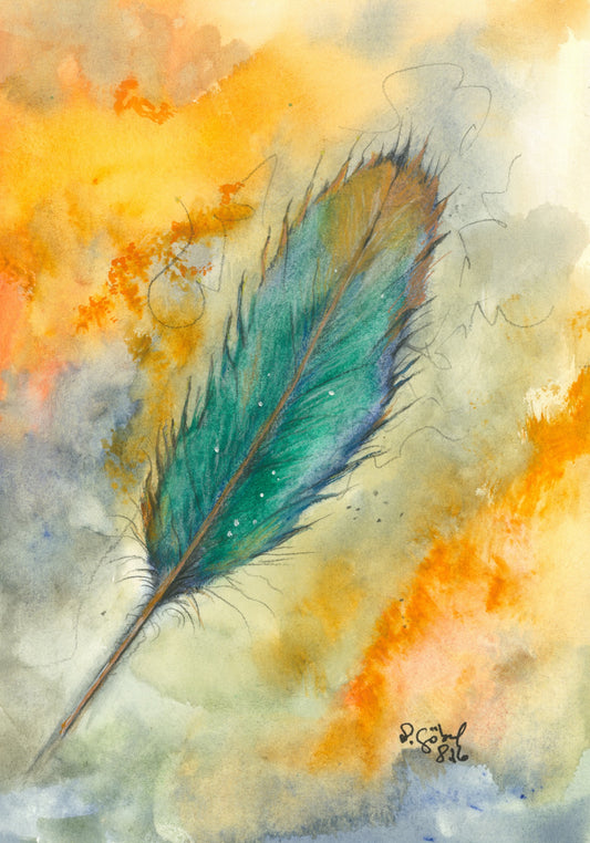 Fine Art Print nach dem Aquarell 
„Lösen“ von Nicole Göbel: einzelne Feder