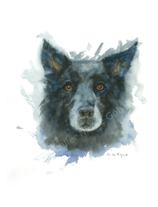 Originalkunst Hund Aquarell Gefährte von Nicole Göbel